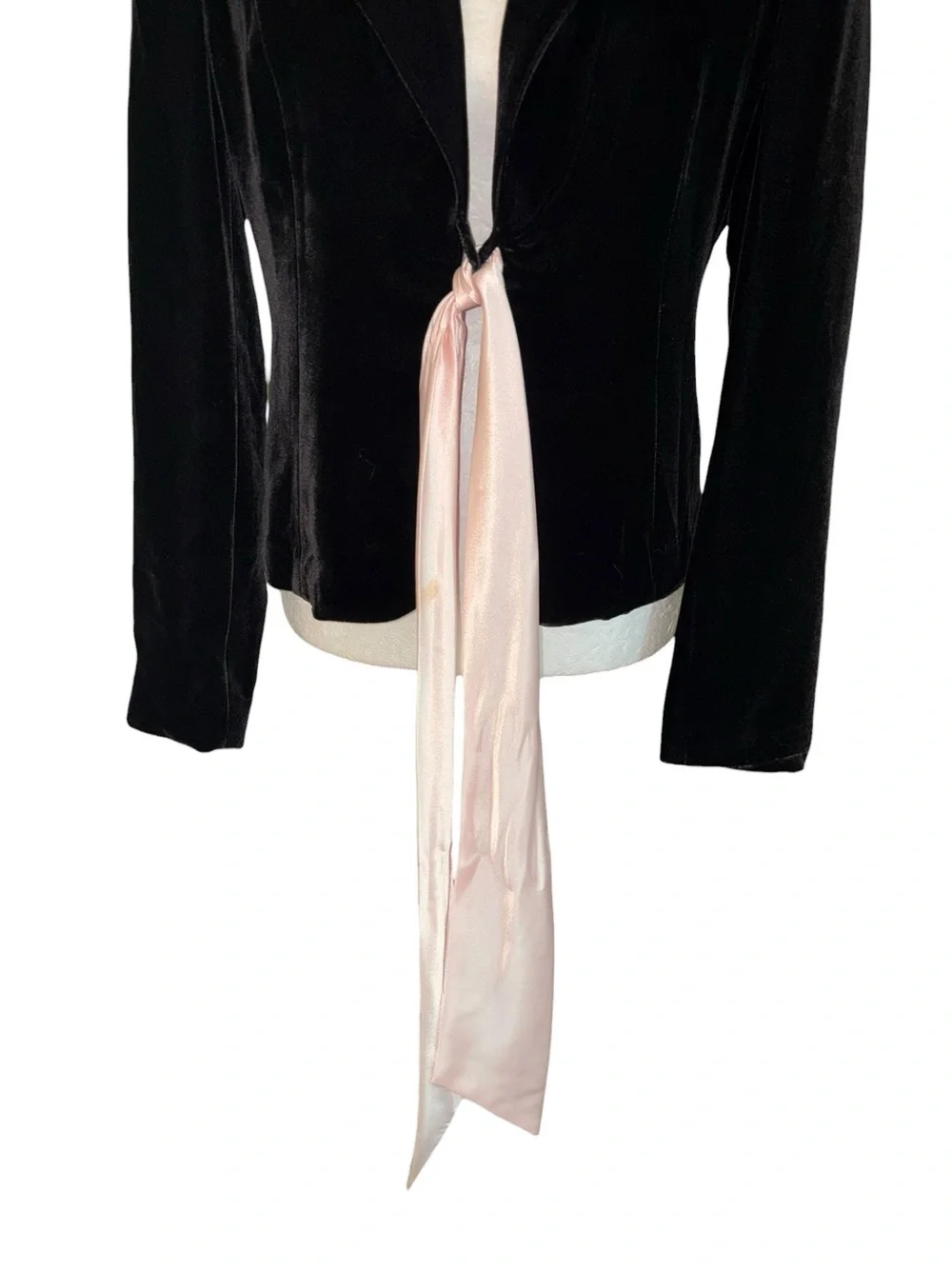 Ideology Black Silk Blend Velvet Blush Pink Bow Tie Y2K Blazer - 4